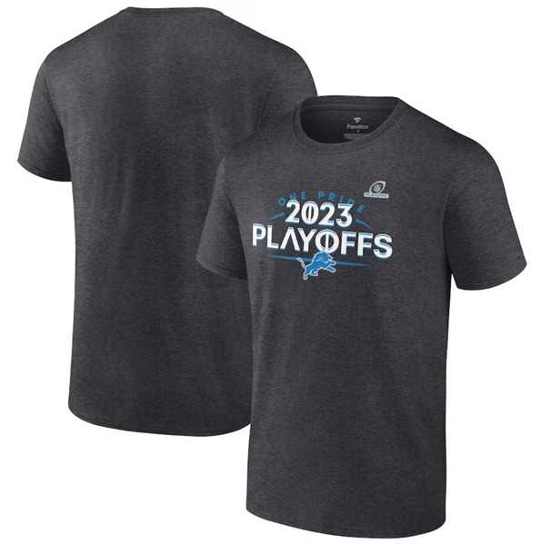 Men's Detroit Lions Heather Charcoal 2023 Playoffs T-Shirt,We sell and wholesale Men's Detroit Lions Heather Charcoal 2023 Playoffs T-Shirt on line form chian!